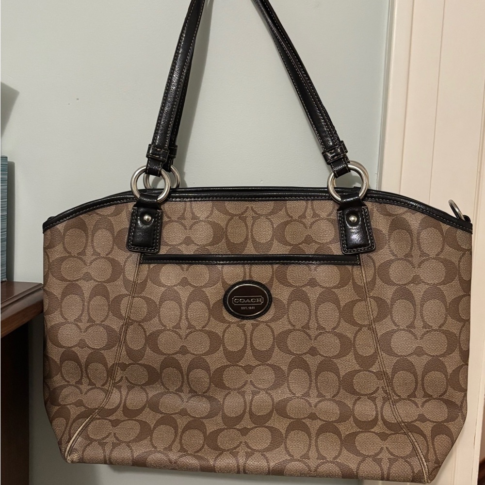 Coach Peyton Signature Brown and Black Tote Bag